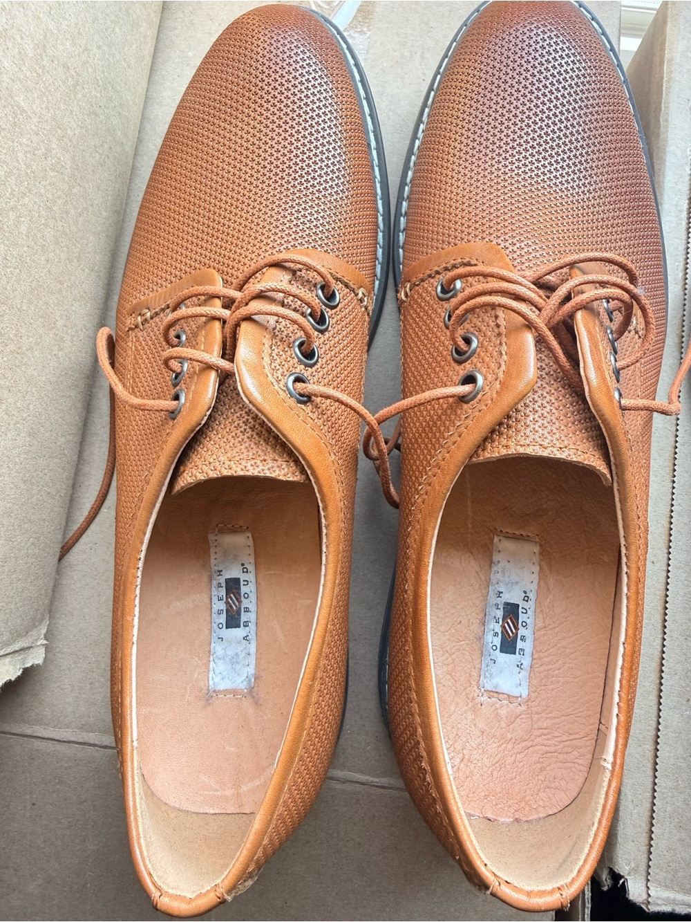 Joseph Abboud Tan Perforated Lace-Up Oxfords